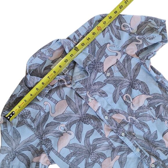 American Eagle Flex Cotton Shirt Blue Flamingo Button Up Mens S Beach Casual - Picture 9 of 12